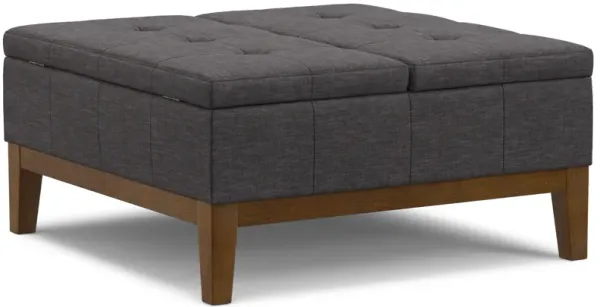 Dover 36 inch Wide Contemporary Square Lift Top Coffee Table Storage Ottoman in Slate Grey  Polyester Linen, Assembled