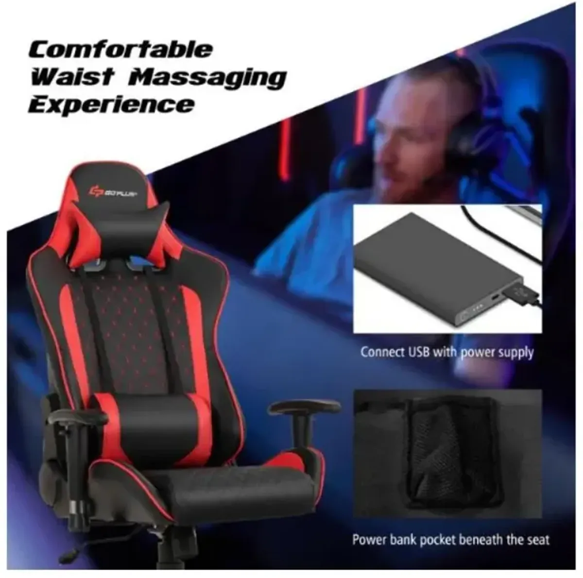 Hivvago Massage Gaming Chair with Lumbar Support and Headrest