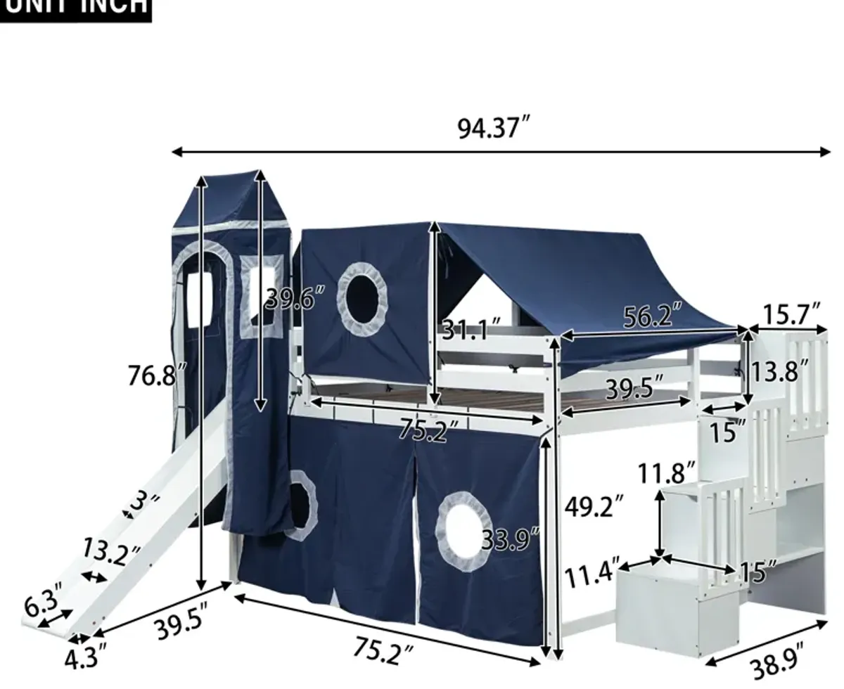 Merax Loft Bed with Tent and Tower