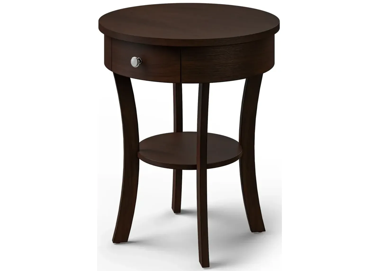 2-Tier Wood Round End Table with Open Drawer for Living Room or Bedroom Storage and Decor