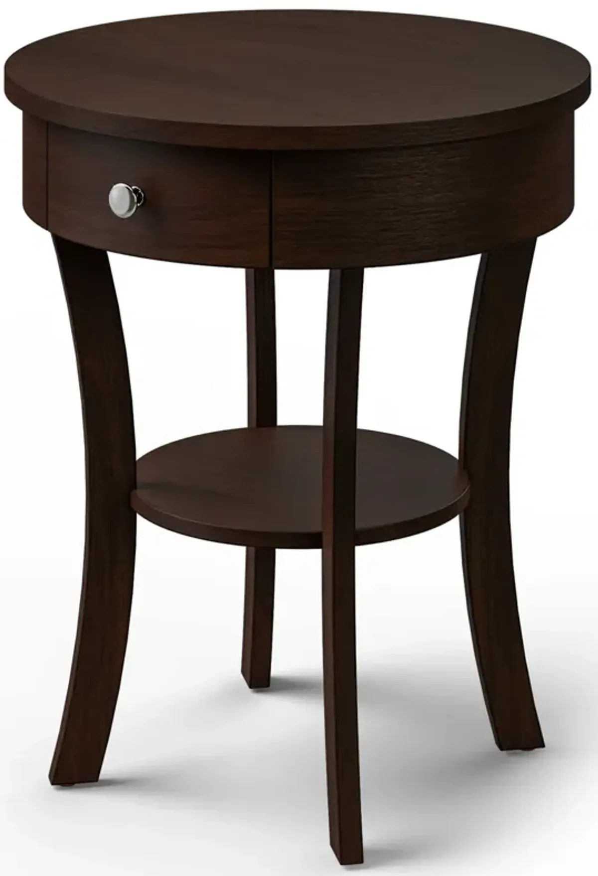 2-Tier Wood Round End Table with Open Drawer for Living Room or Bedroom Storage and Decor