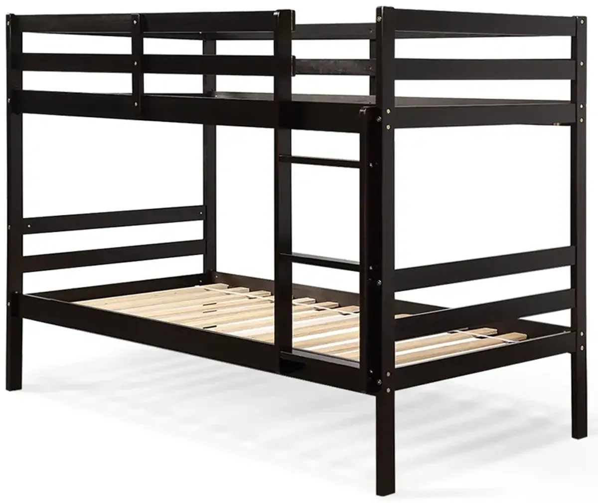 Twin Size Sturdy Wooden Bunk Beds with Ladder and Safety Rail