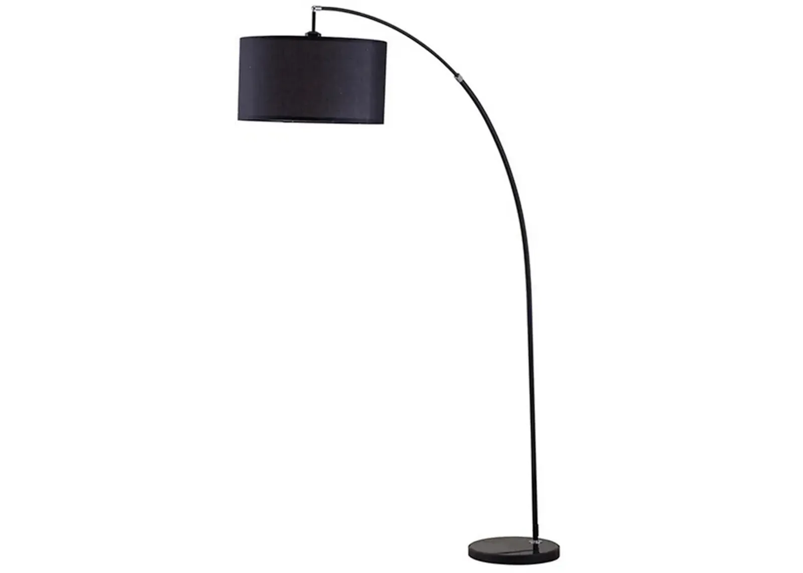 Floor Lamp with Curved Metal Frame and Drum Shade, Black-Benzara