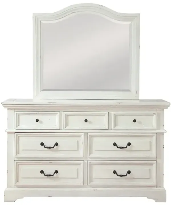 American Woodcrafters Stonebrook Dresser with Mirror - Distressed Antique White