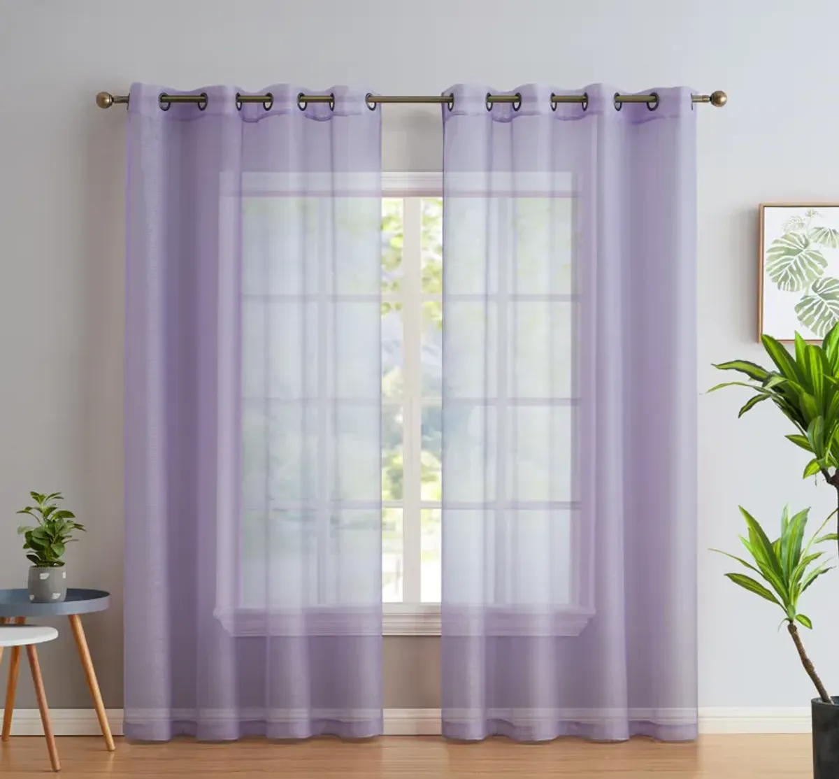 THD Basics 2 Piece Semi Sheer Voile Window Curtain Drapes Grommet Top Panels for Bedroom, Living Room & Kids Room - Set of 2 panels