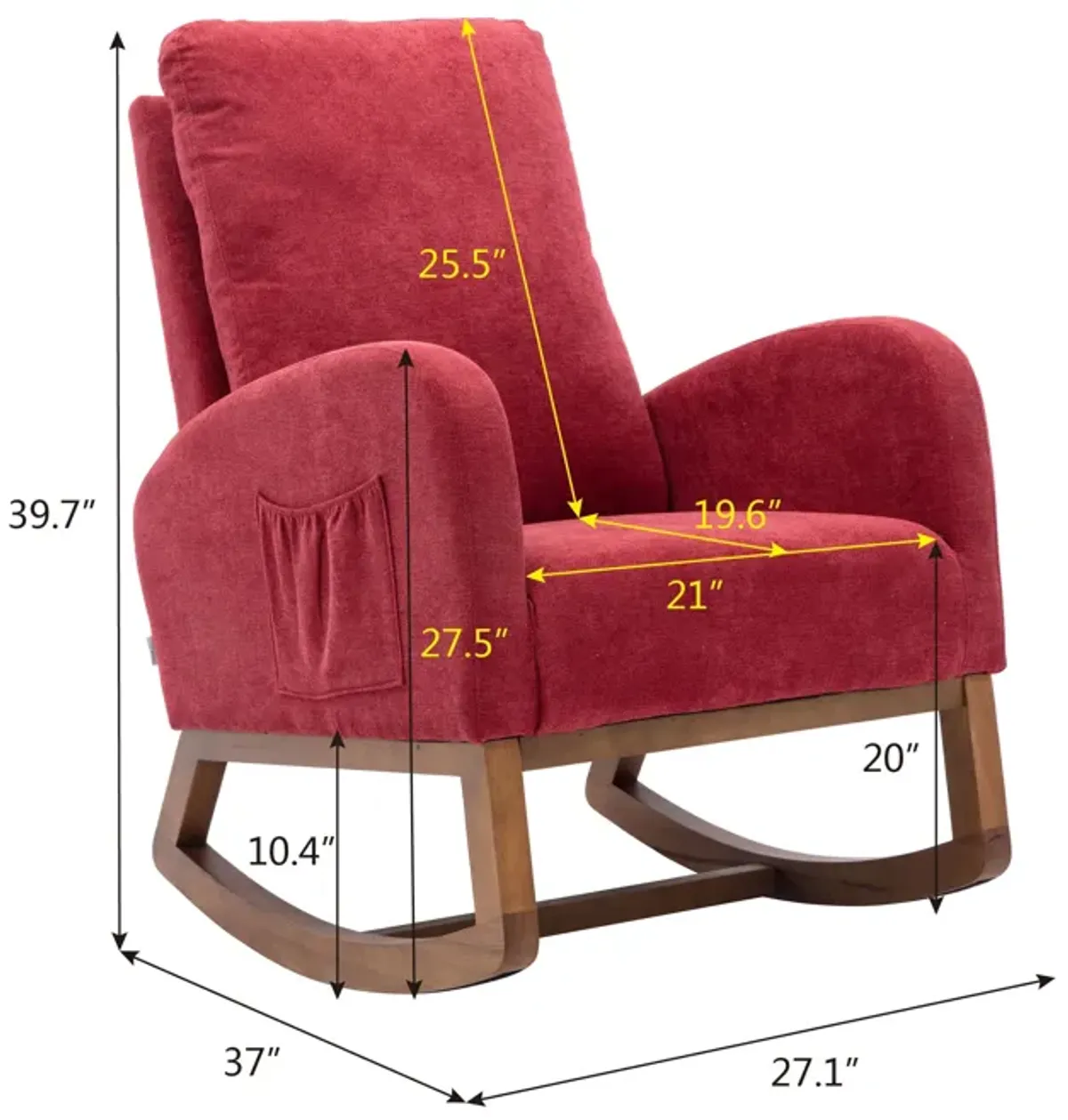 MONDAWE Rocking Chair, Modern Recliner Armchair with Wood Legs and Side Pocket, Nursery Rocking Accent Chair with High Back for Living Room Bedroom