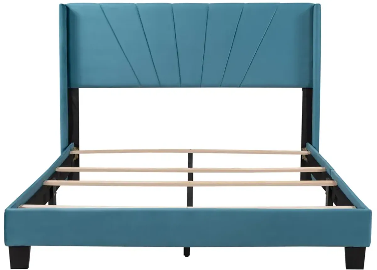 Merax Velvet Upholstered Platform Bed- Queen