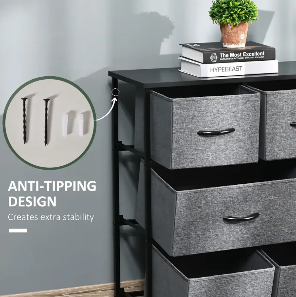 Dark Gray Storage: 8-Drawer 3-Tier Fabric Chest with Steel Frame