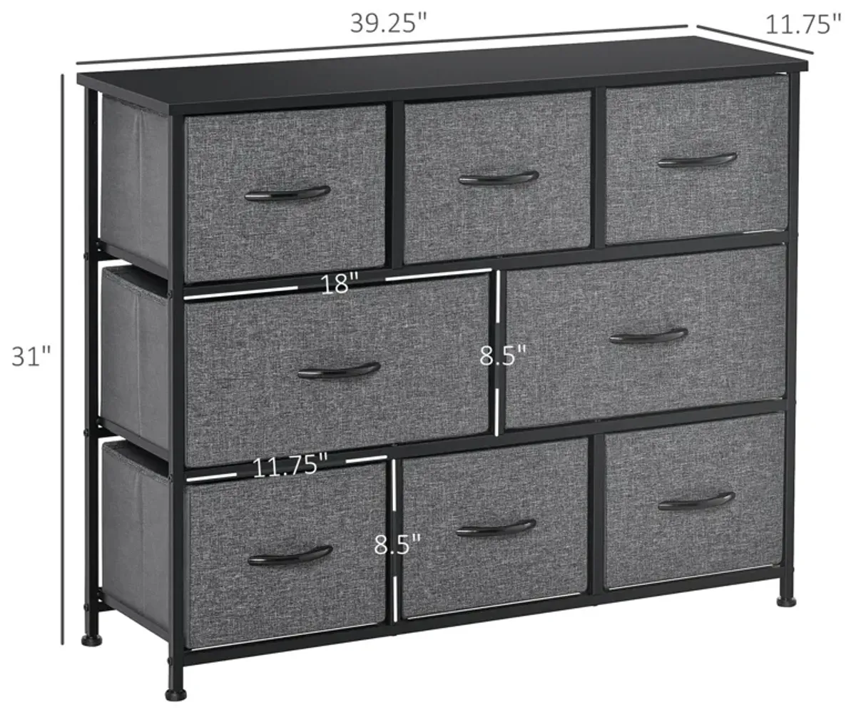 Dark Gray Storage: 8-Drawer 3-Tier Fabric Chest with Steel Frame