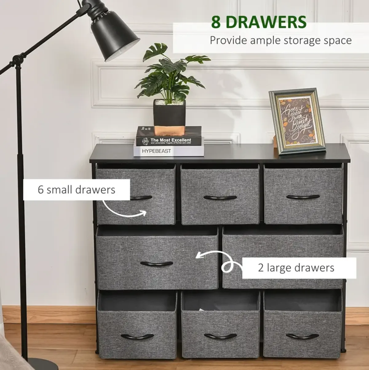 Dark Gray Storage: 8-Drawer 3-Tier Fabric Chest with Steel Frame