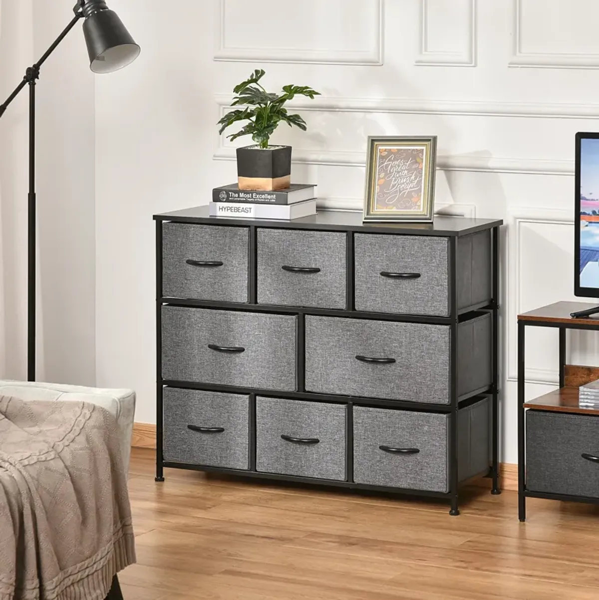 Dark Gray Storage: 8-Drawer 3-Tier Fabric Chest with Steel Frame