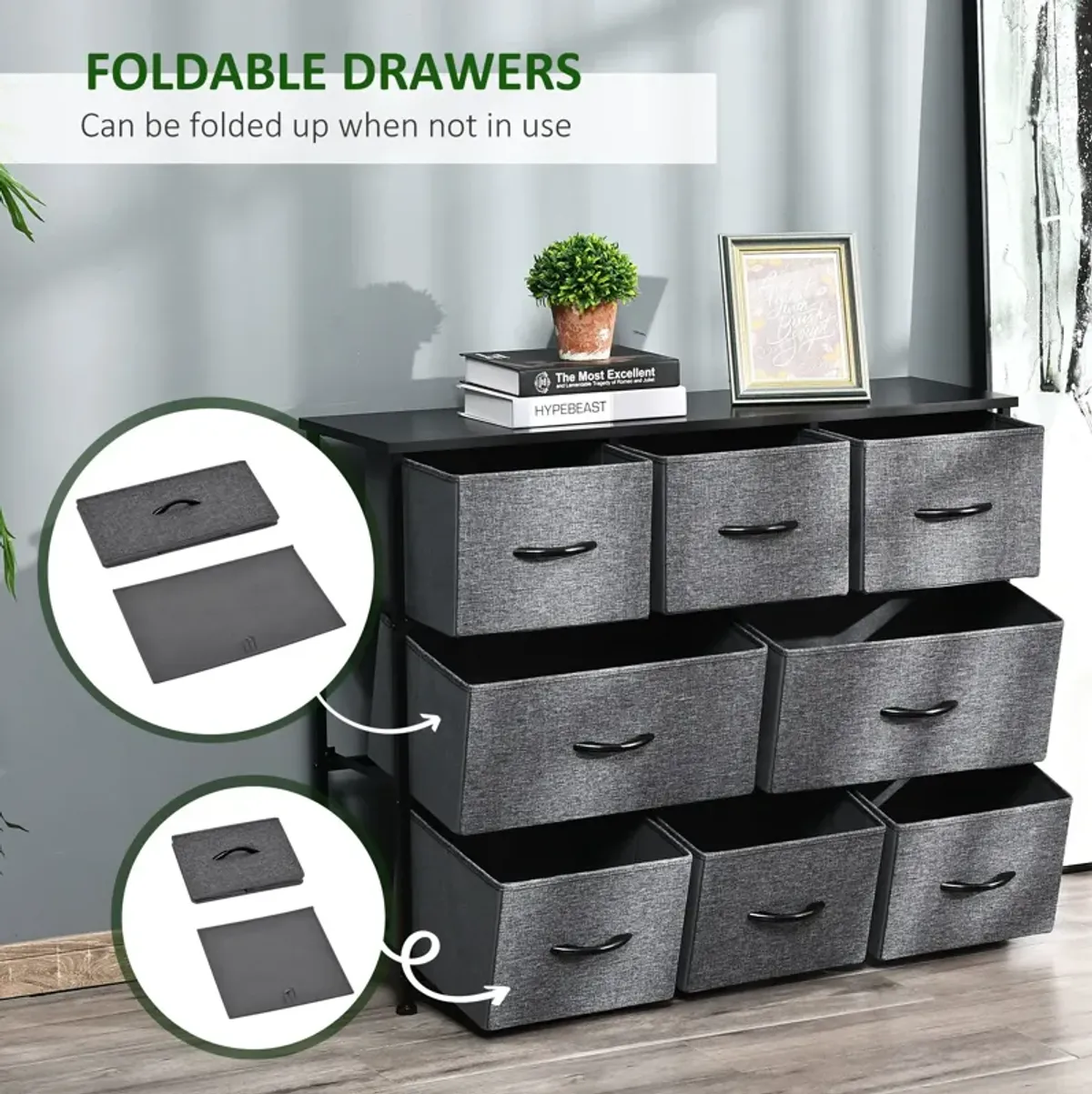 Dark Gray Storage: 8-Drawer 3-Tier Fabric Chest with Steel Frame