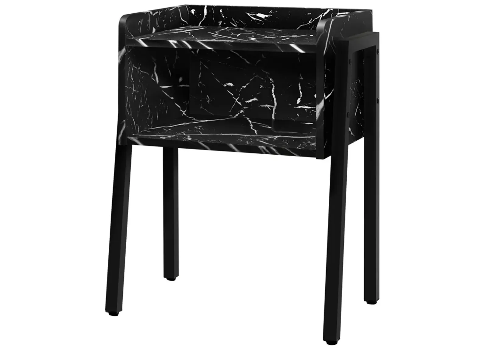 Monarch Specialties I 3590 Accent Table, Side, End, Nightstand, Lamp, Living Room, Bedroom, Metal, Laminate, Black Marble Look, Contemporary, Modern