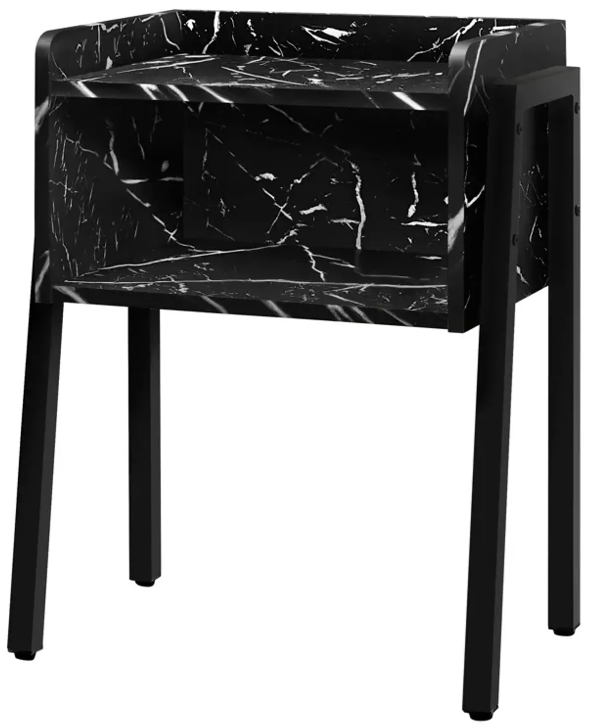 Monarch Specialties I 3590 Accent Table, Side, End, Nightstand, Lamp, Living Room, Bedroom, Metal, Laminate, Black Marble Look, Contemporary, Modern