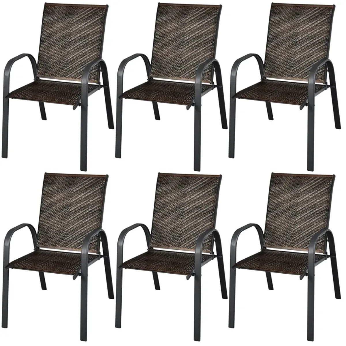 Set of 6 Outdoor PE Wicker Stackable Chairs with Sturdy Steel Frame