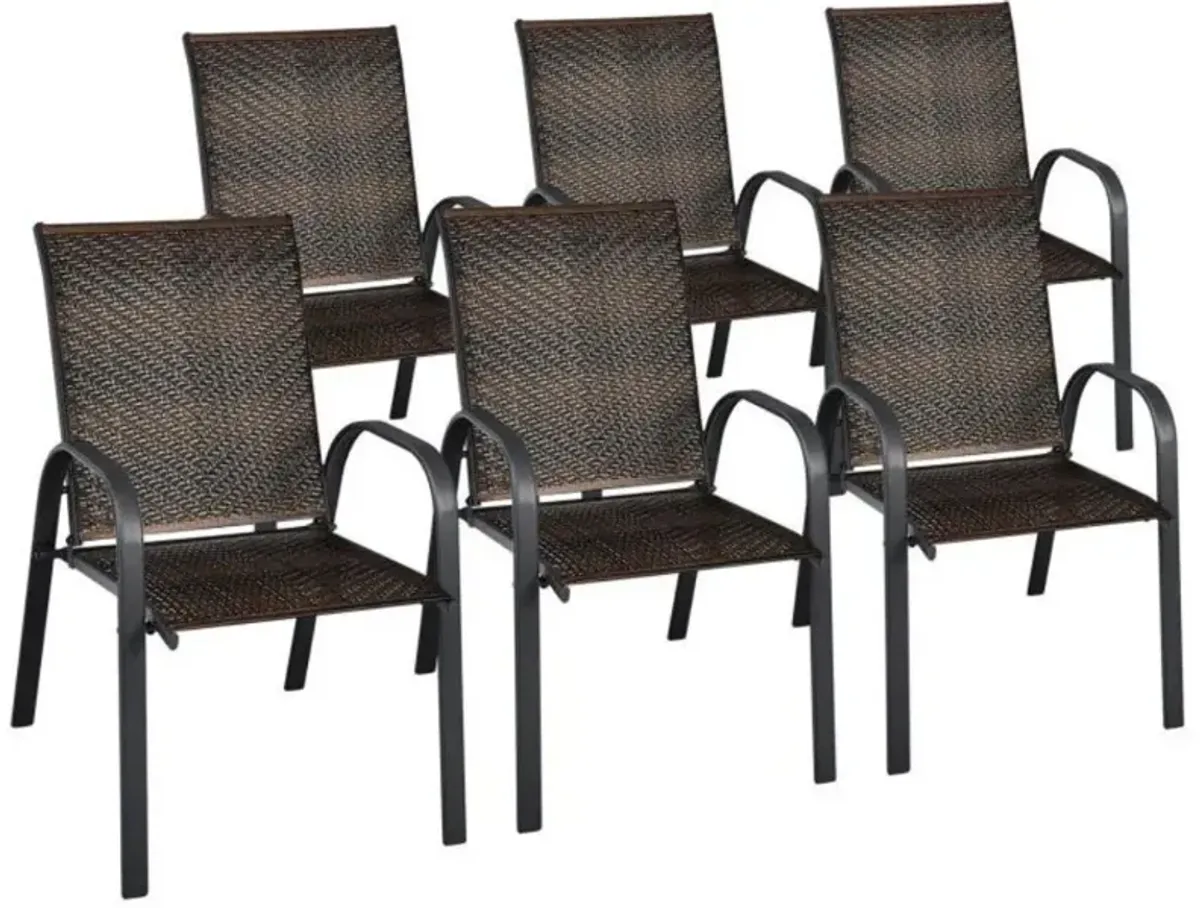 Set of 6 Outdoor PE Wicker Stackable Chairs with Sturdy Steel Frame