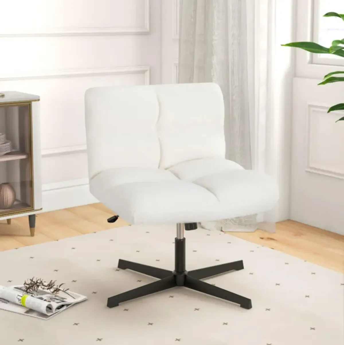 Hivvago Office Armless Chair Cross Legged with Imitation Lamb Fleece and Adjustable Height