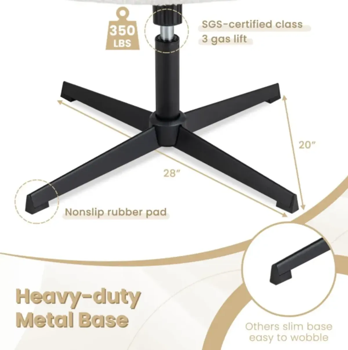 Hivvago Office Armless Chair Cross Legged with Imitation Lamb Fleece and Adjustable Height