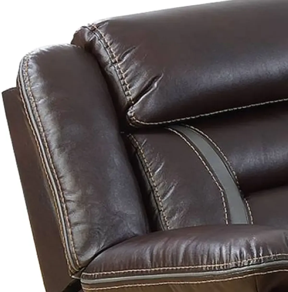 37 Inches Leatherette Glider Recliner with Pillow Arms, Dark Brown-Benzara