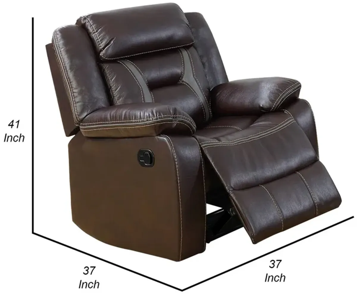 37 Inches Leatherette Glider Recliner with Pillow Arms, Dark Brown-Benzara