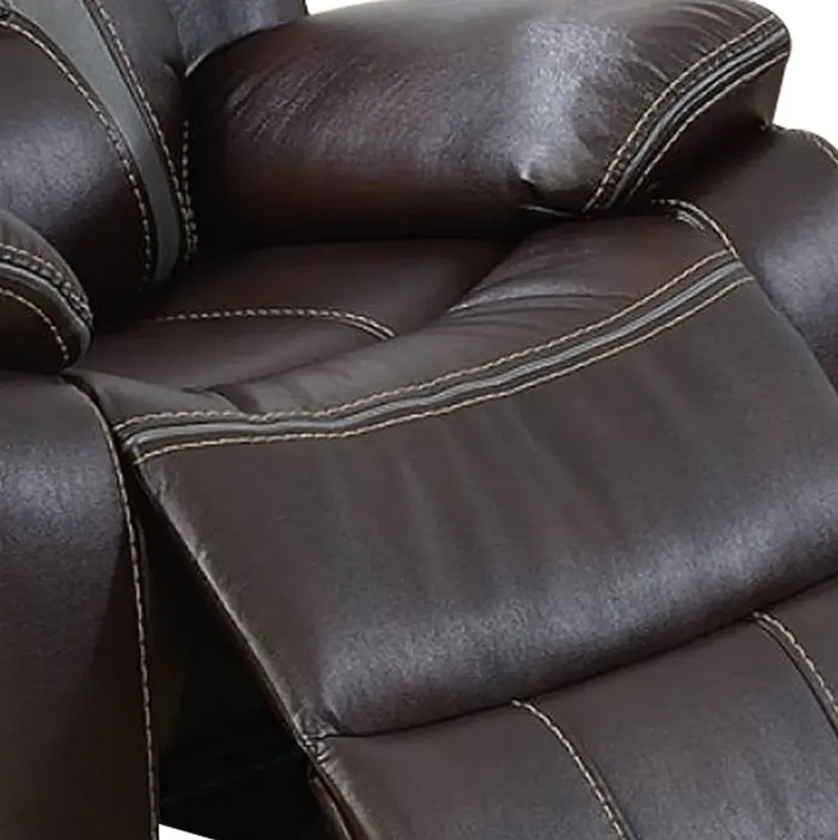 37 Inches Leatherette Glider Recliner with Pillow Arms, Dark Brown-Benzara