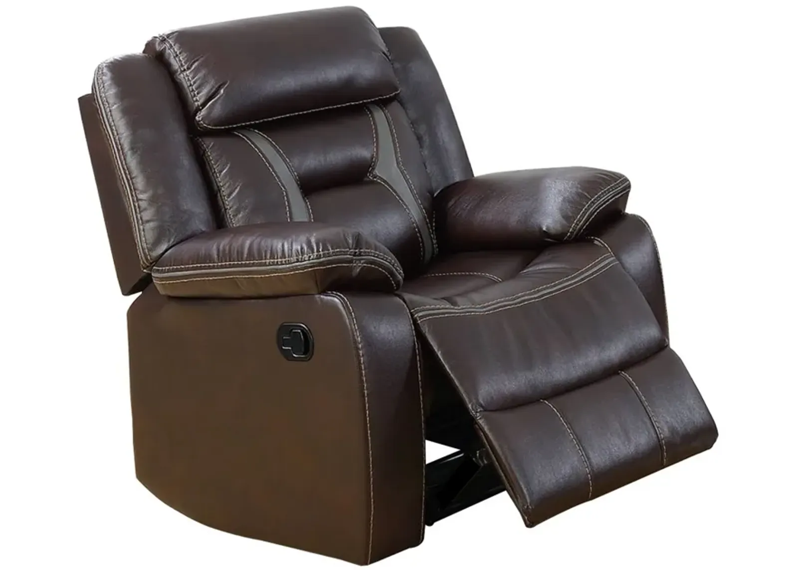 37 Inches Leatherette Glider Recliner with Pillow Arms, Dark Brown-Benzara