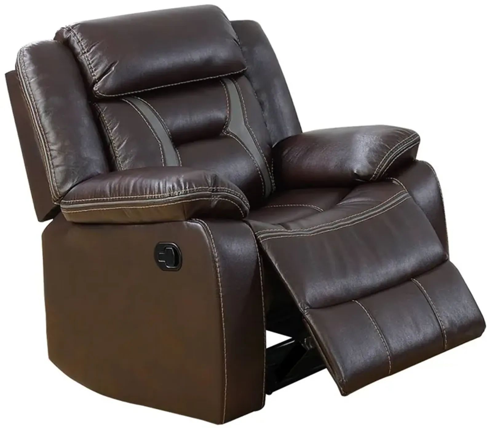 37 Inches Leatherette Glider Recliner with Pillow Arms, Dark Brown-Benzara