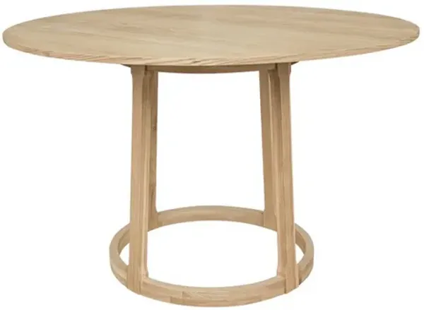Hane 47 Inch Dining Table, Round Tabletop, Natural Brown Oak Wood Veneer - Benzara