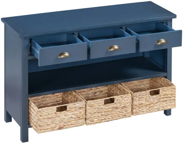 Clihome Retro Console Table with 3 Storage Drawers, Entryway Table with 3 Water Hyacinth Woven Baskets,Wooden Accent Sofa Table Buffet Cabinet for Entryway, Hallway and Living Room (Espresso)