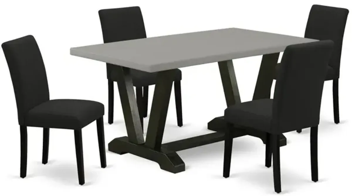East West Furniture 5-Pc Dining Room Table Set Includes 4 Modern Dining Chairs with Upholstered Seat and High Back and a Rectangular Table - Black Finish