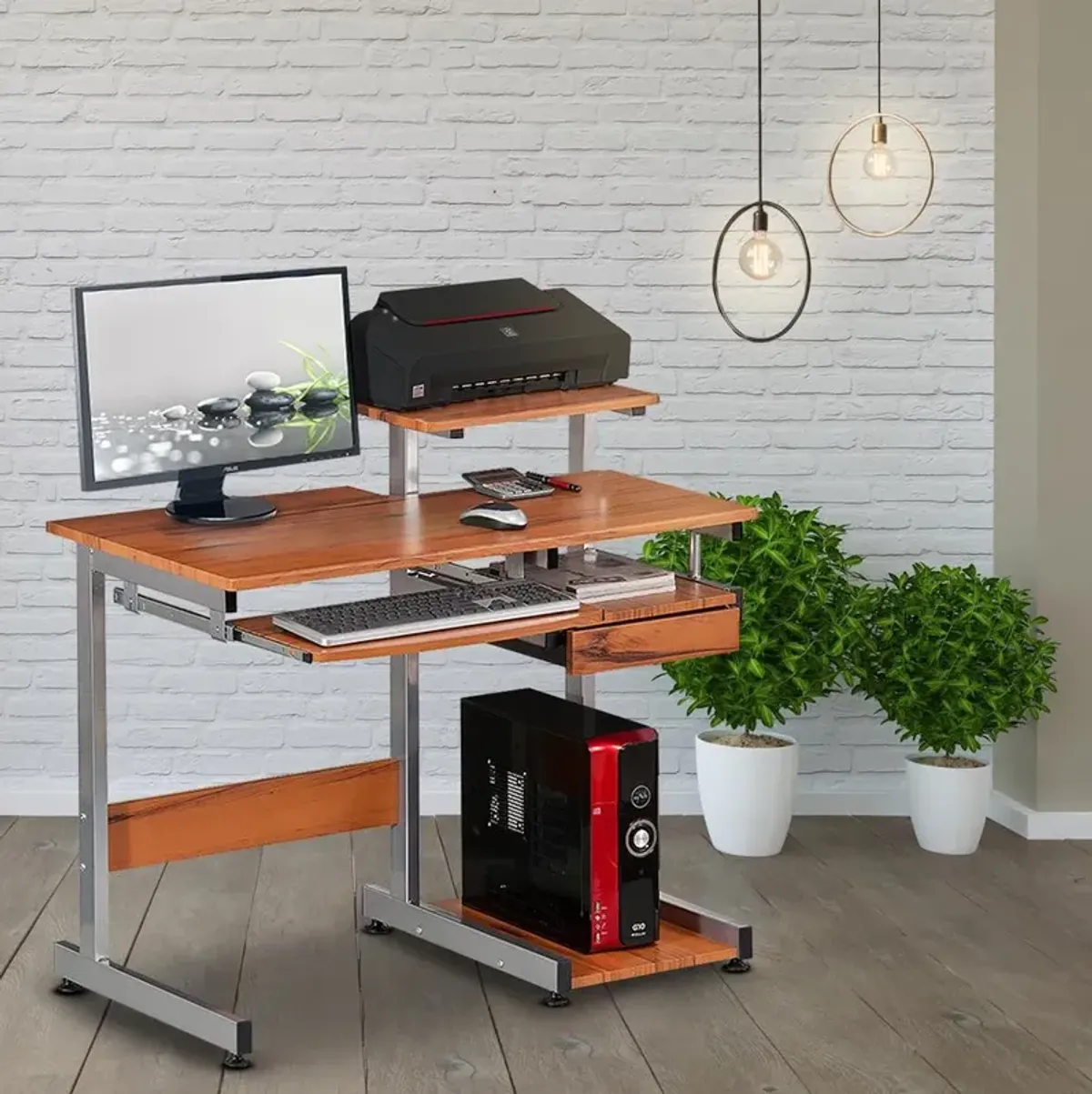 Complete Computer Workstation Desk. Color: Woodgrain