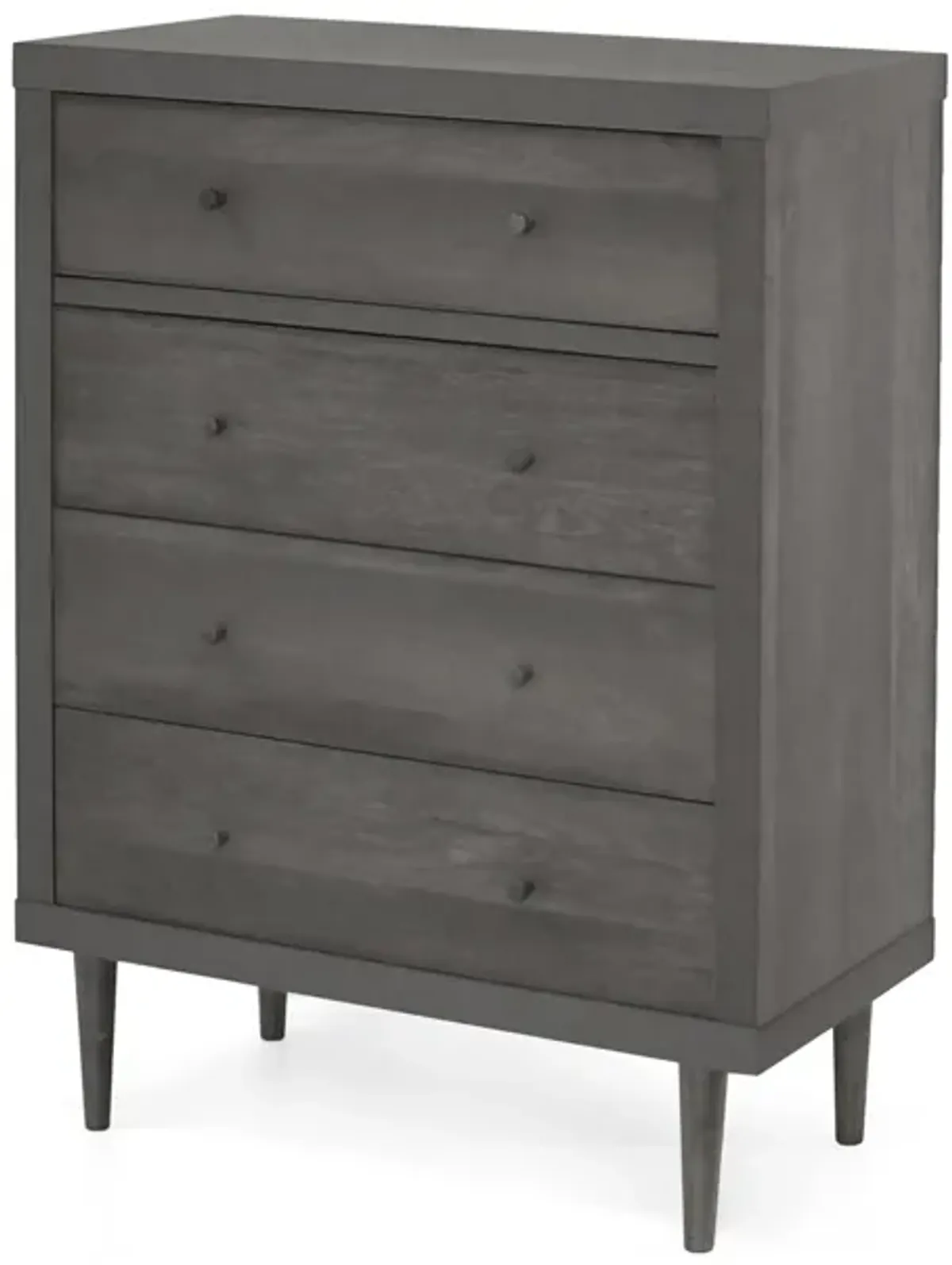 Minie Tall Dresser Chest with 4 Drawers, Rubberwood Legs, Modern Gray - Benzara