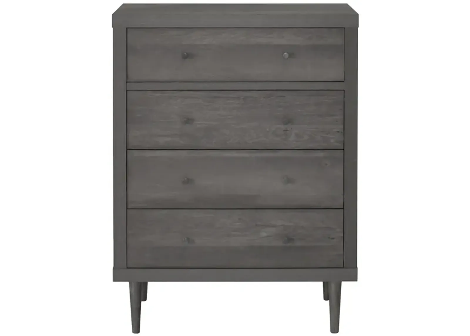 Minie Tall Dresser Chest with 4 Drawers, Rubberwood Legs, Modern Gray - Benzara