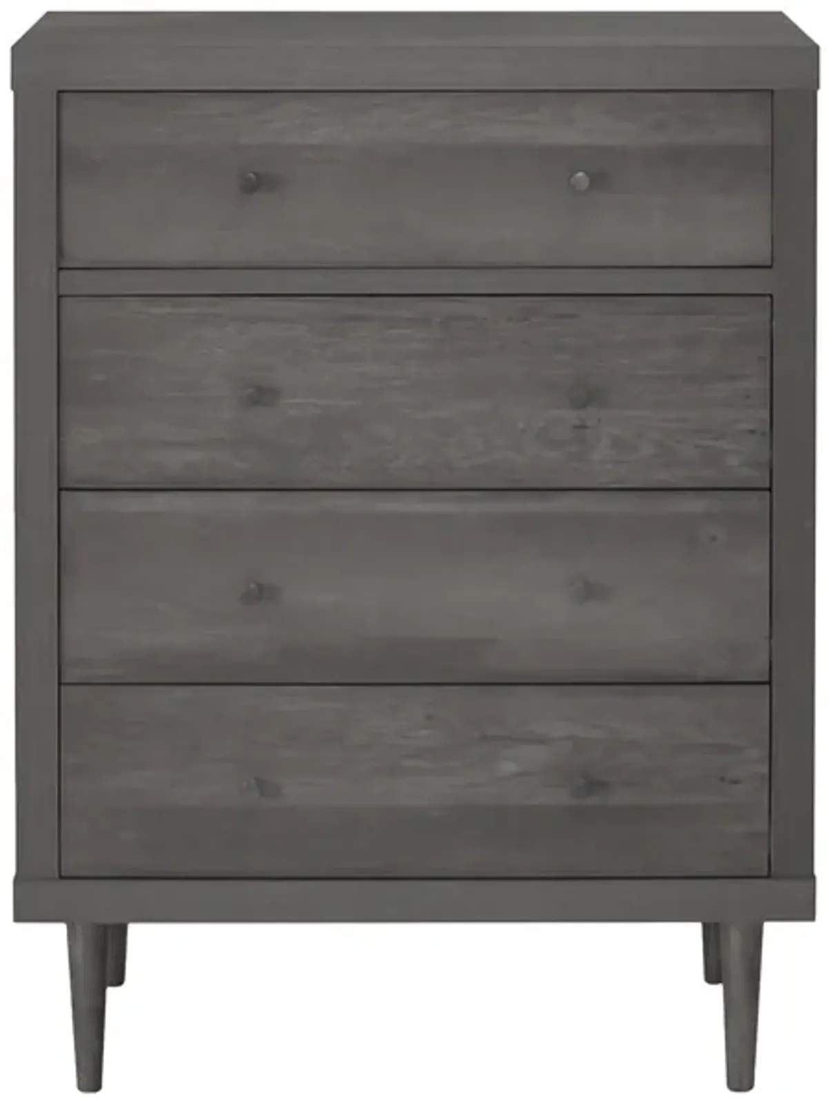 Minie Tall Dresser Chest with 4 Drawers, Rubberwood Legs, Modern Gray - Benzara