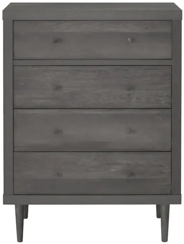 Minie Tall Dresser Chest with 4 Drawers, Rubberwood Legs, Modern Gray - Benzara