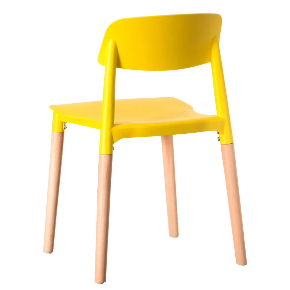 Modern Plastic Dining Chair Open Back with Beech Wood Legs, Yellow