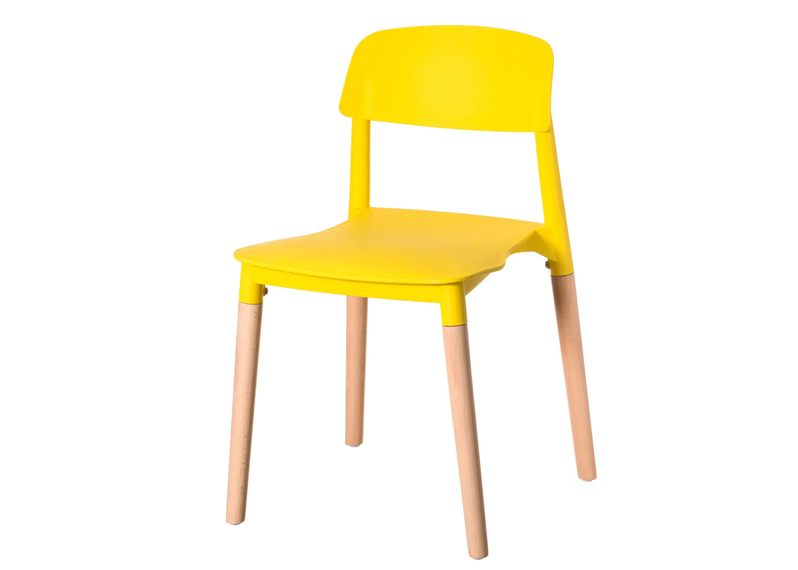 Modern Plastic Dining Chair Open Back with Beech Wood Legs, Yellow