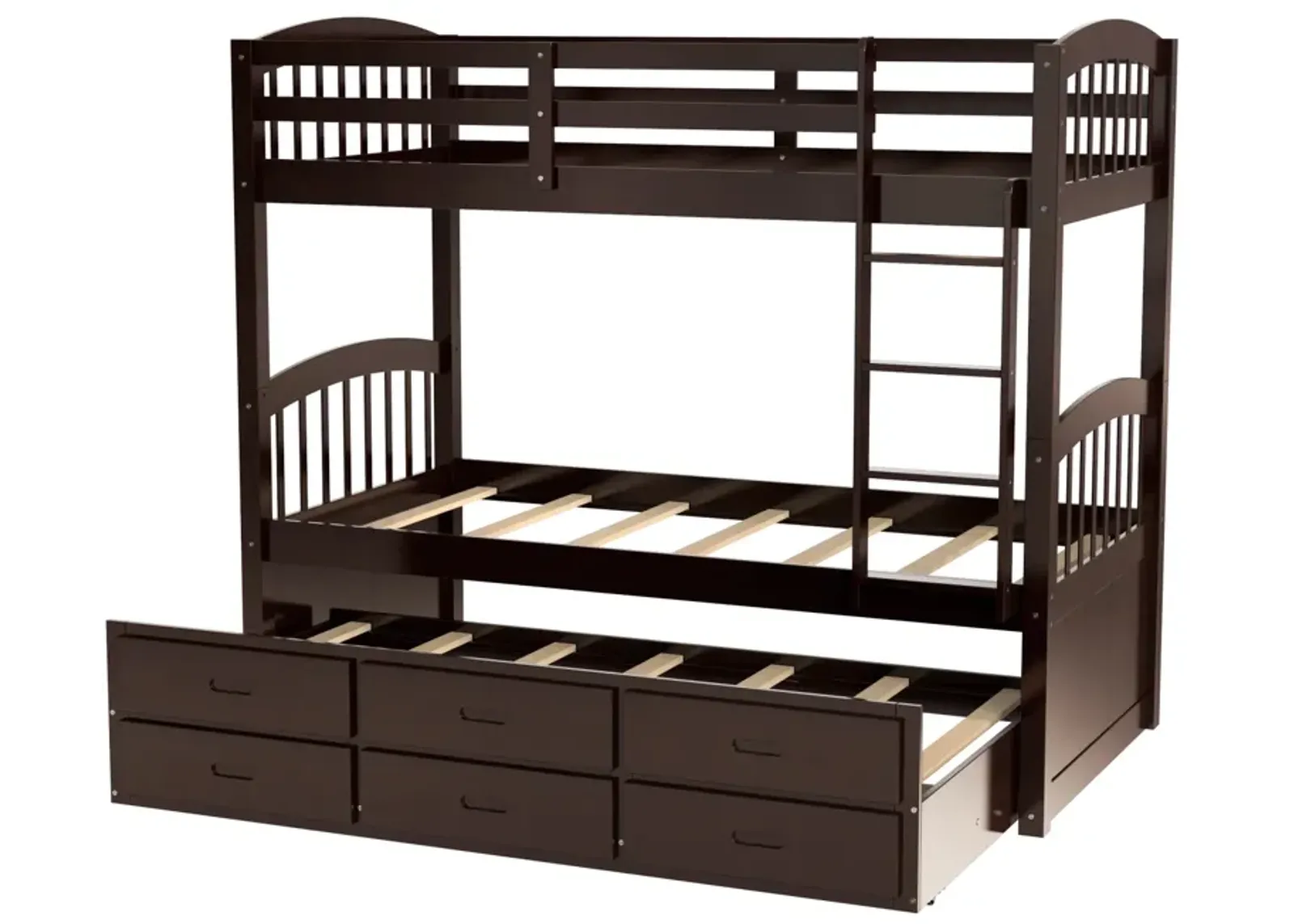 Twin Over Twin Wood Bunk Bed With Trundle And Drawers