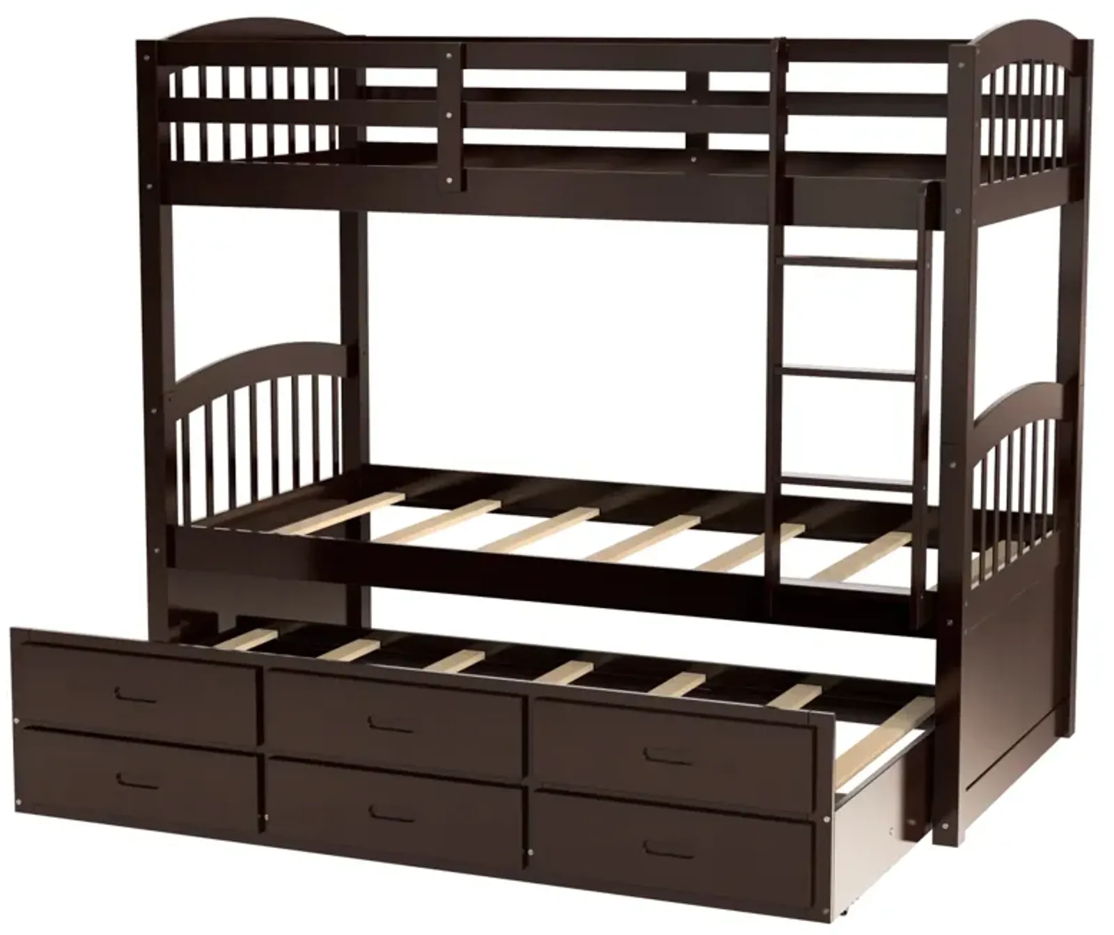 Twin Over Twin Wood Bunk Bed With Trundle And Drawers