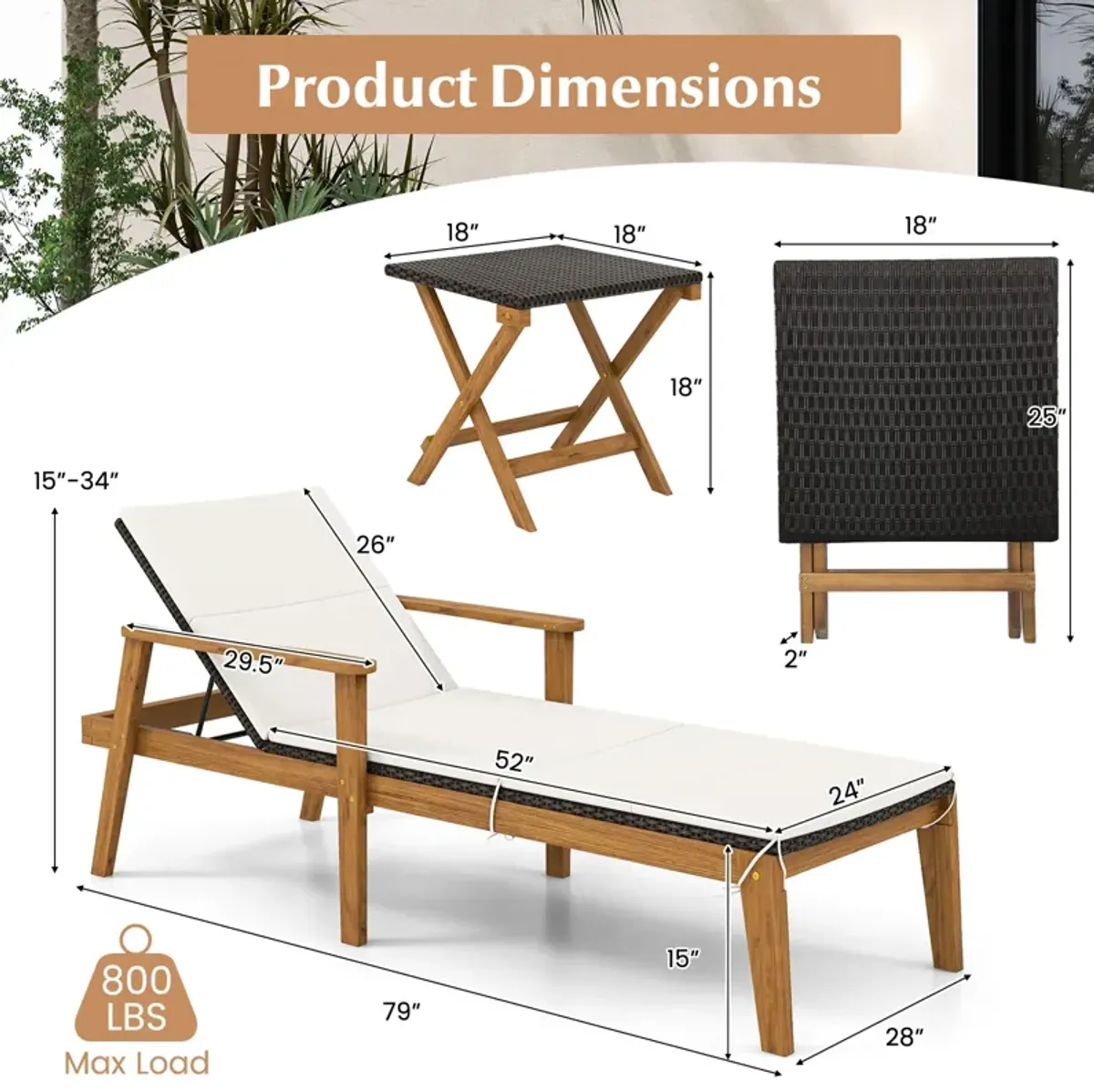 Outdoor Rattan Chaise Lounge Chair with Armrests for Patio Relaxation and Reclining