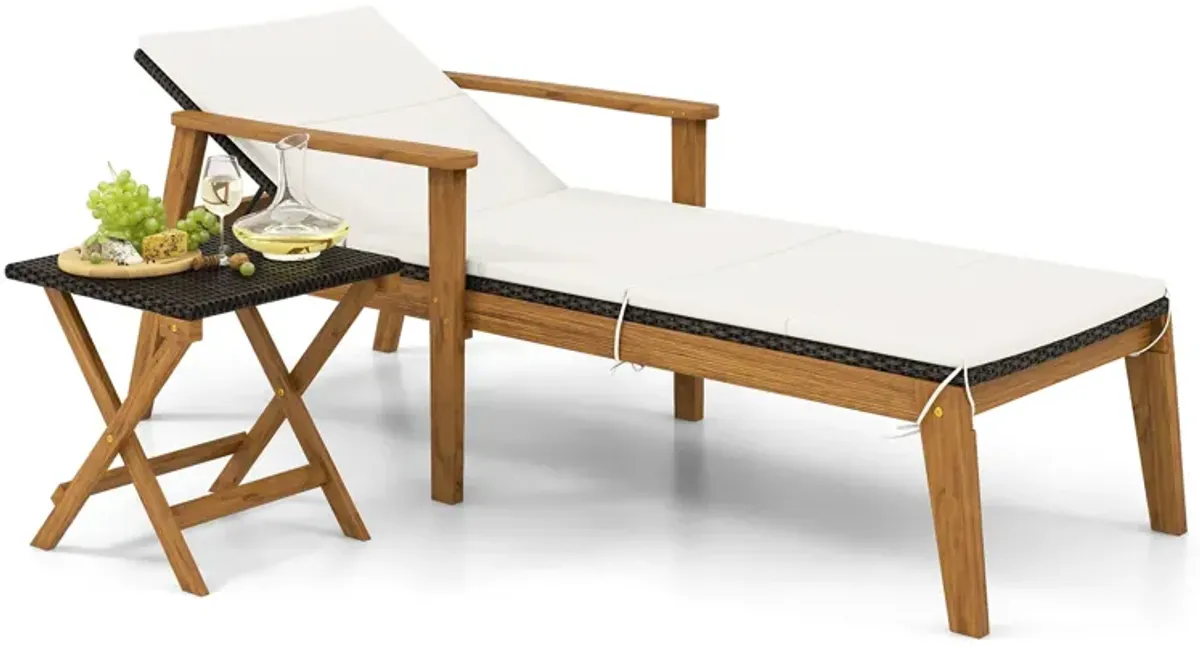 Outdoor Rattan Chaise Lounge Chair with Armrests for Patio Relaxation and Reclining