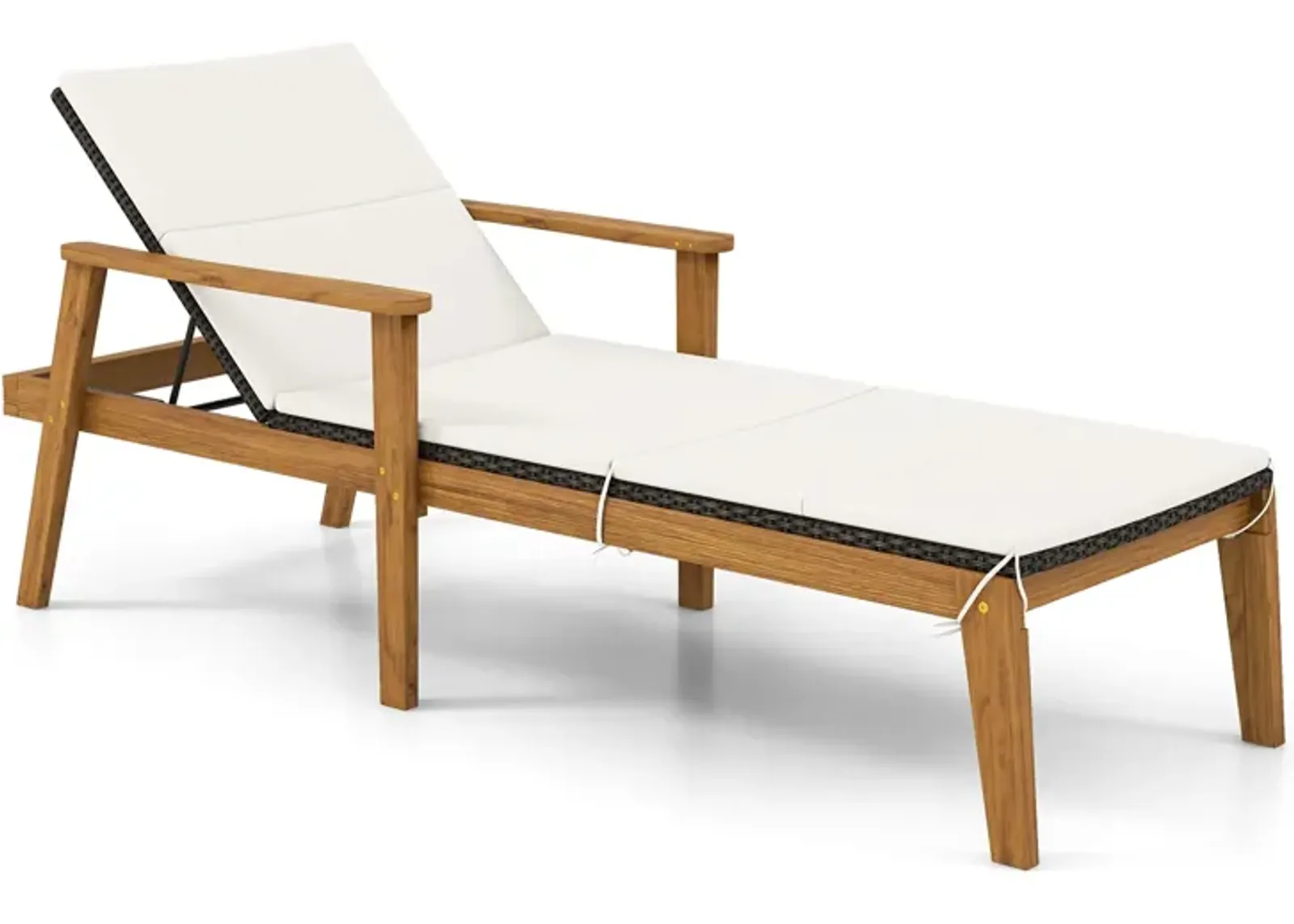 Outdoor Rattan Chaise Lounge Chair with Armrests for Patio Relaxation and Reclining