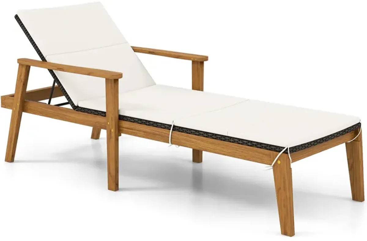 Outdoor Rattan Chaise Lounge Chair with Armrests for Patio Relaxation and Reclining