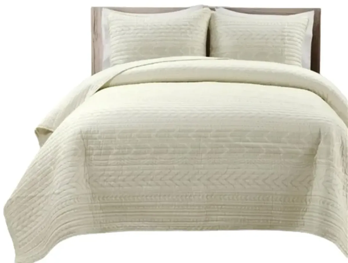 Hivvago King size Scandinavian Chevron Ivory Reversible Cotton Quilt Set