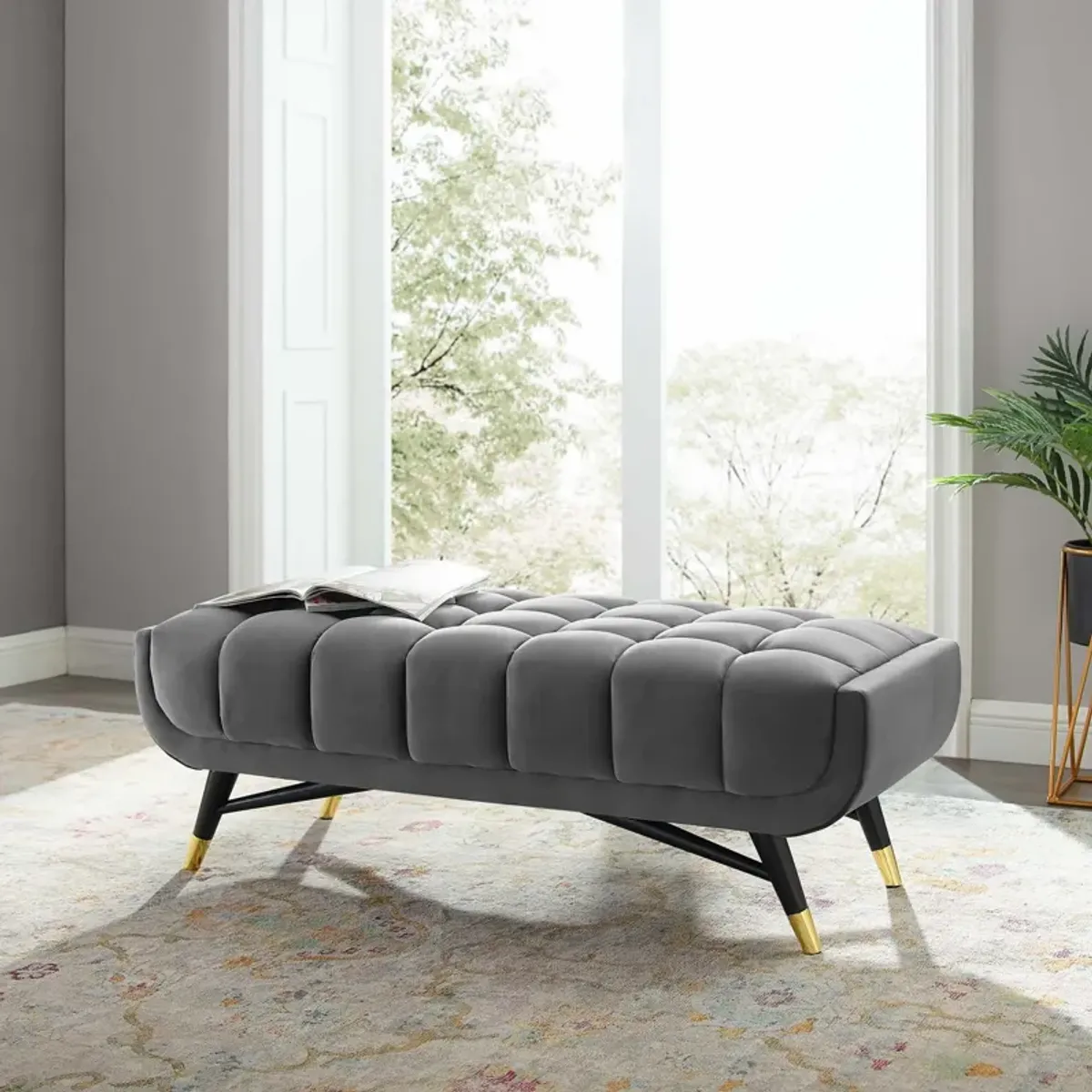 Adept 47.5" Performance Velvet Bench-Benzara