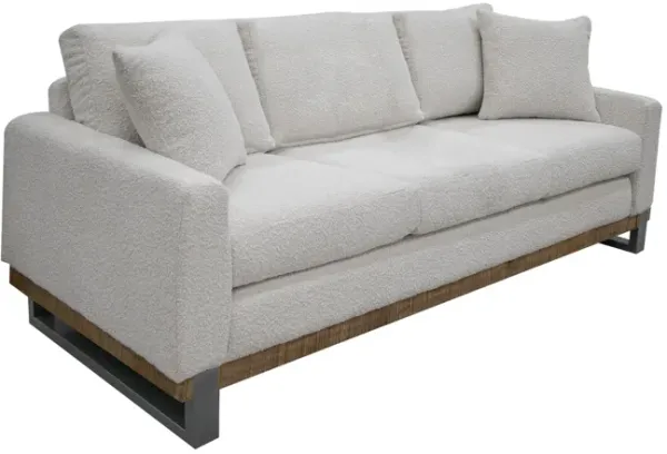 Dome Sofa with 2 Accent Pillows, 86 Inch, Solid Pine Wood, Ivory Polyester - Benzara