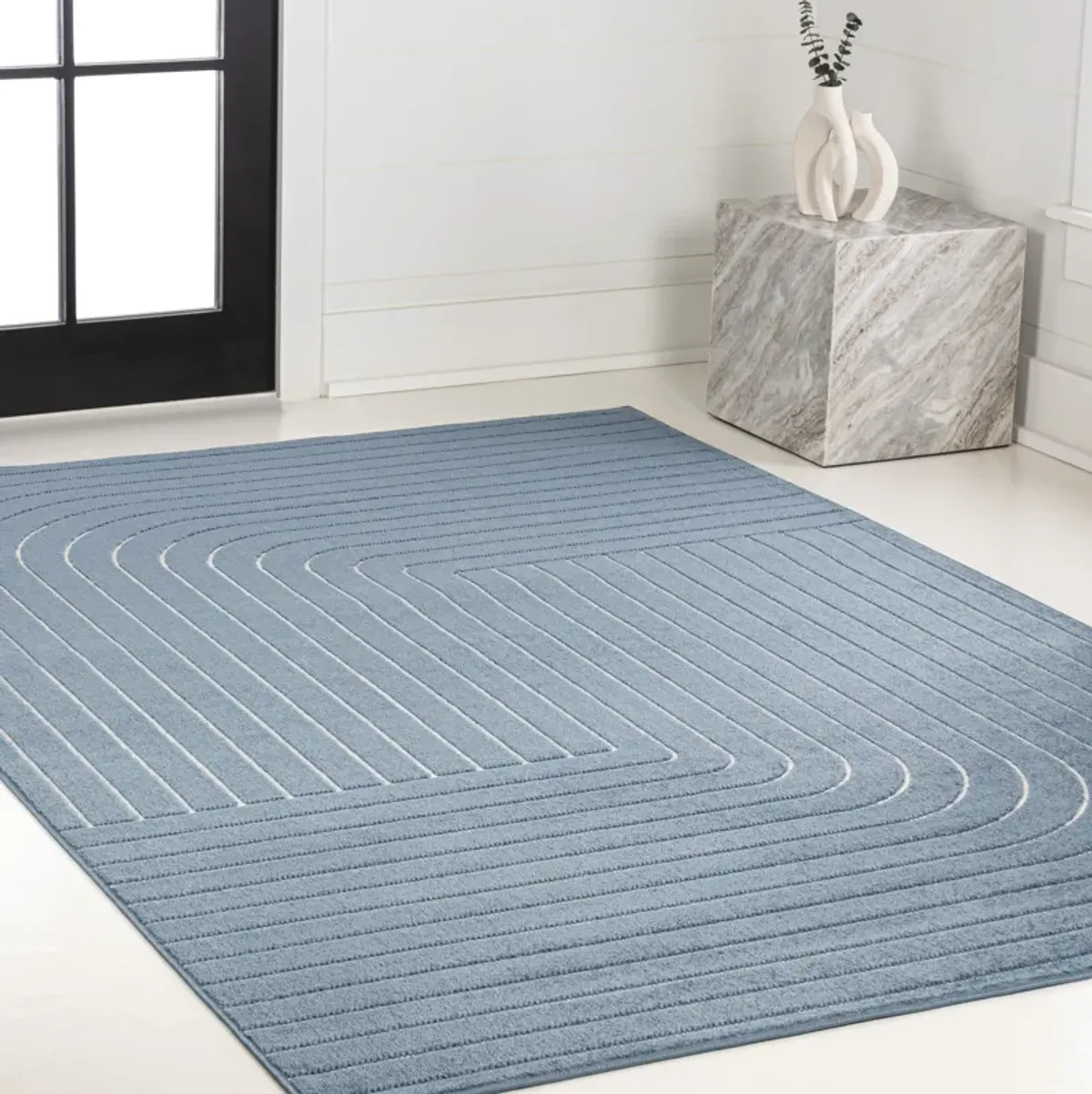 Odense High-Low Minimalist Angle Geometric Beige/Cream 4 ft. x 6 ft. Indoor/Outdoor Area Rug