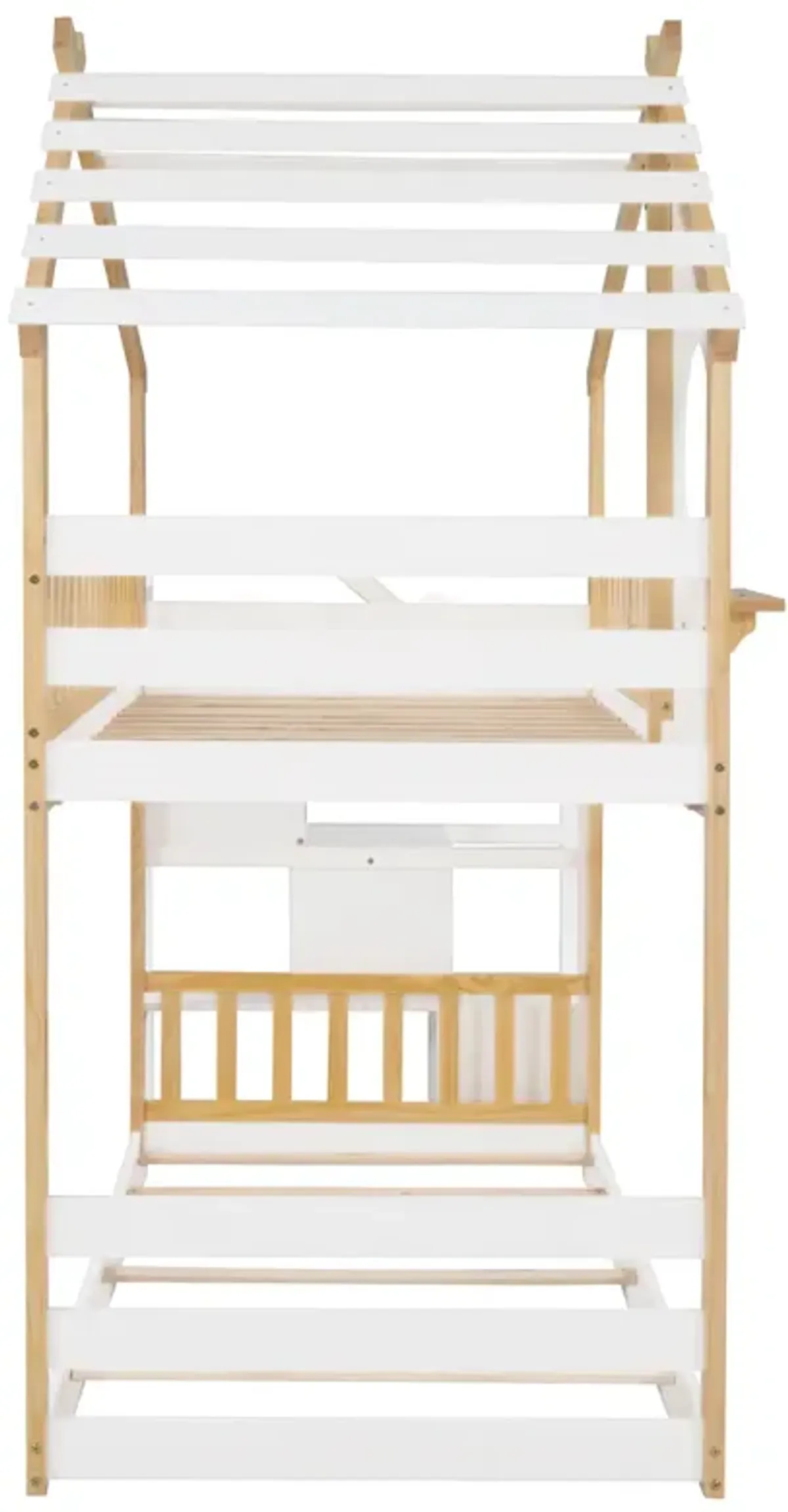 Stairway Twin-Over-Twin Bunk Bed, House Bed, Storage And Guard Rail, Natural Bed + Stair