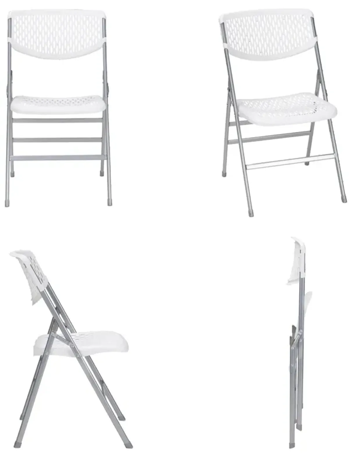 COSCO Commercial Plastic Mesh Folding Chairs, 4-Pack, White