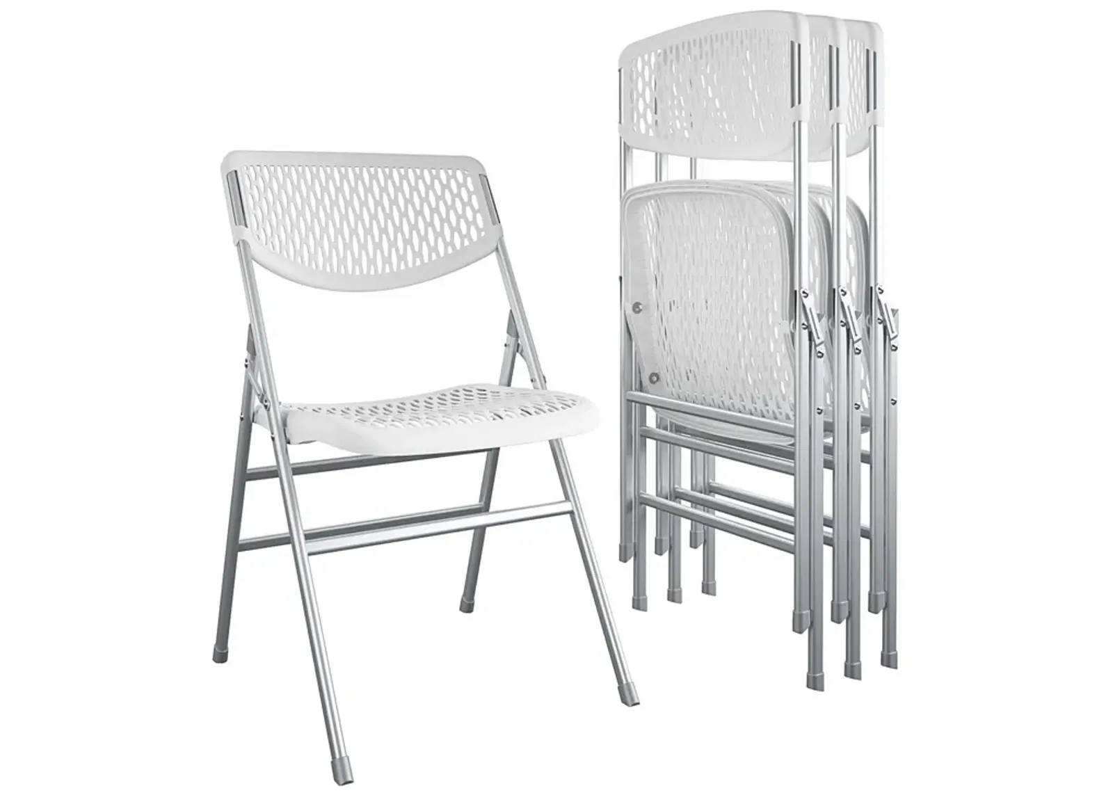 COSCO Commercial Plastic Mesh Folding Chairs, 4-Pack, White